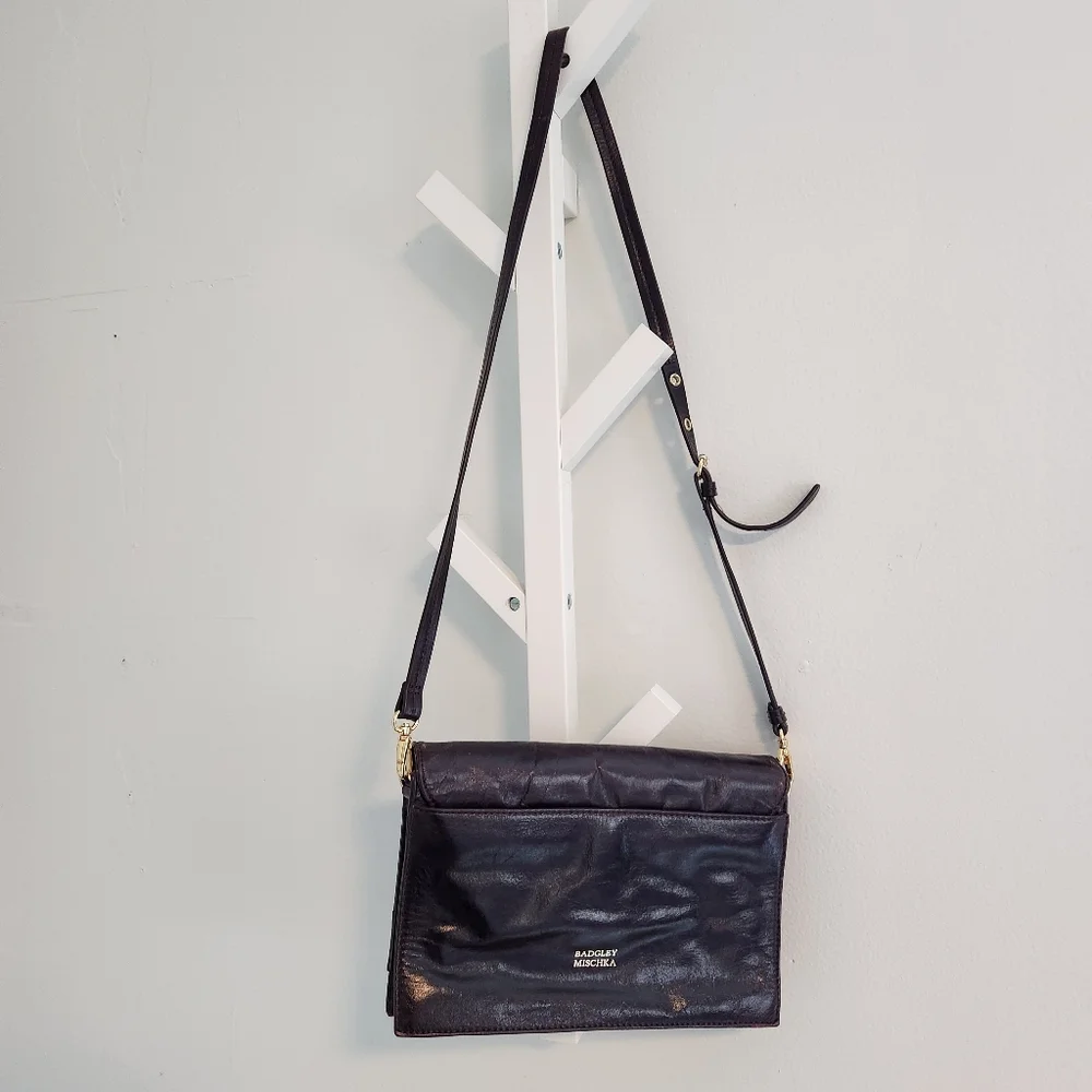 Badgley Mischka Oxblood Leather FoldOver Crossbody Bag Gold Hardware Convertible